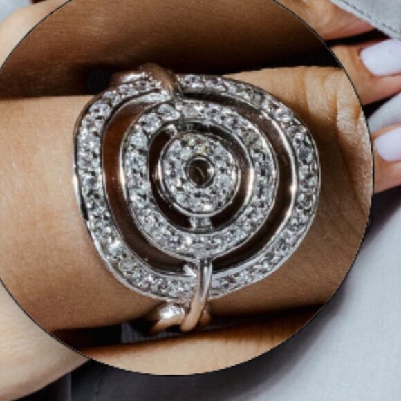 Silver 925 Rhodium Plated Bent Target CZ Ring - Picture 3 of 5